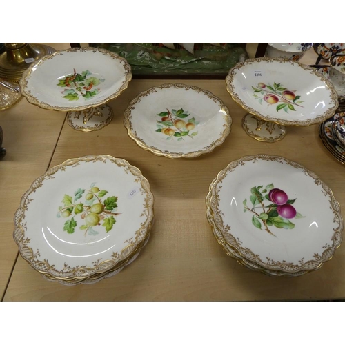 2206 - Victorian Dessert Service Painted With Fruits & Flowers.