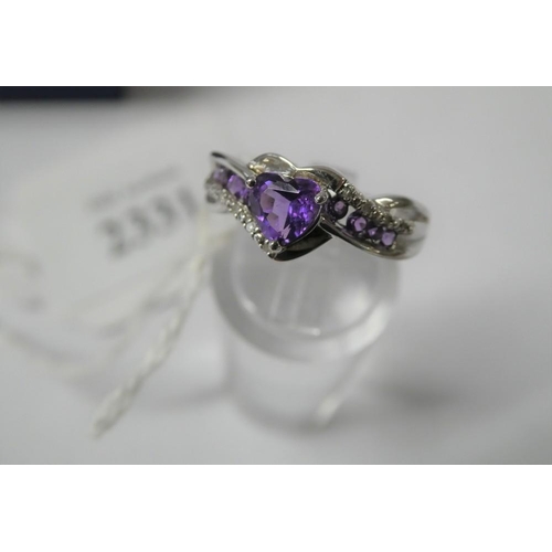 2331 - Heart Shaped Amethyst and Diamond Dress Ring - Size UK L.