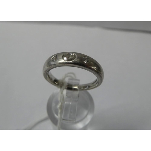 2332 - Platinum Dress Ring Inset with Three Diamonds, Size UK L.