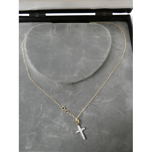 2336 - Very Fine 9ct Yellow Gold Chain & White Metal Crucifix - Total Weight 1.5g.