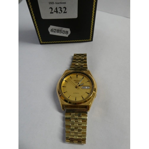 2432 - Vintage Gold Plated Seiko Automatic Day-Date Watch.