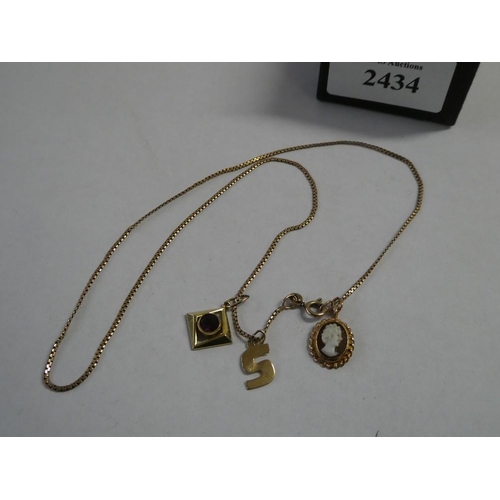 2434 - Two Fine 9ct Gold Chains & Pendants - 4.9g Total Weight.