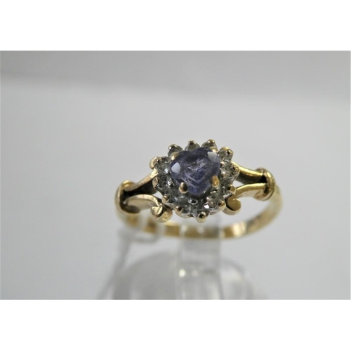 2438 - 9ct Gold Diamond Gem Heart Ring -Size J, approx 2.3g total weight.