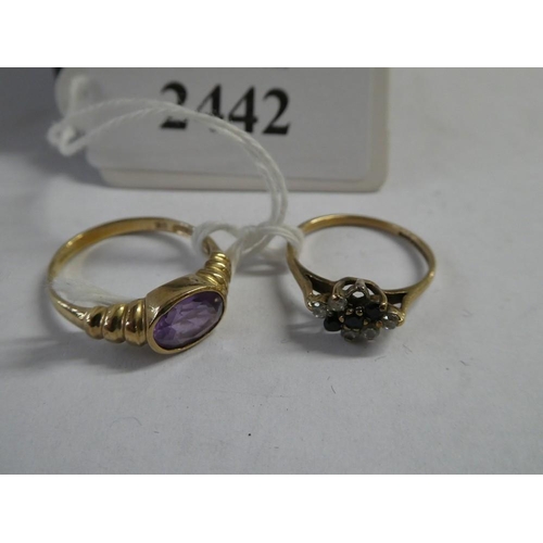 2442 - Two 9ct Dress Rings, size UK N & K, total weight 3.2g.