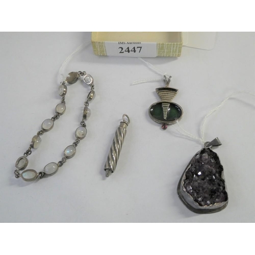 2447 - Box - Silver Pendants, Bracelet etc.