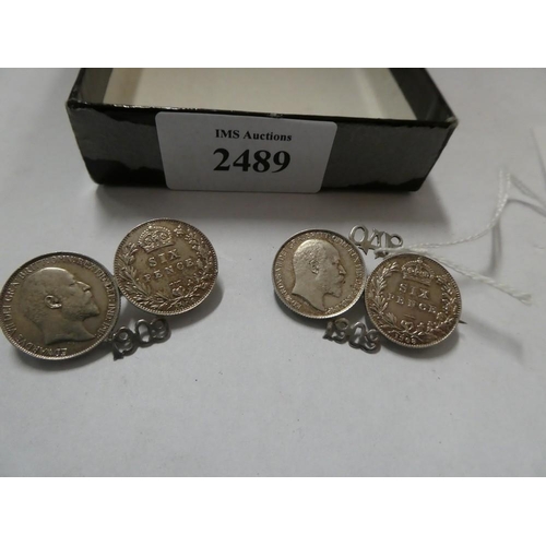 2489 - Two Edwardian Sixpenny Brooches.