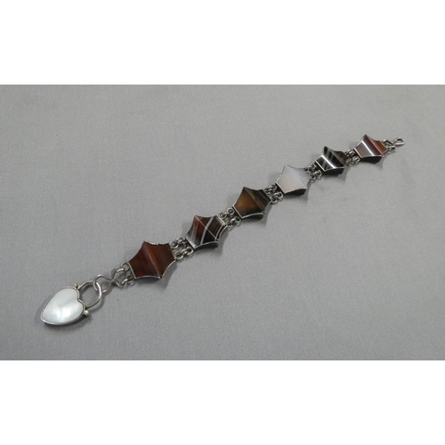 2492 - Scottish Agate Silver Bracelet with Gem-Set Padlock