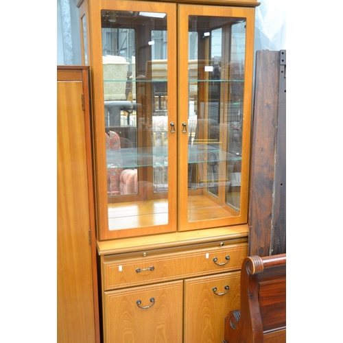 3012 - Teak China Cabinet On Sideboard Base