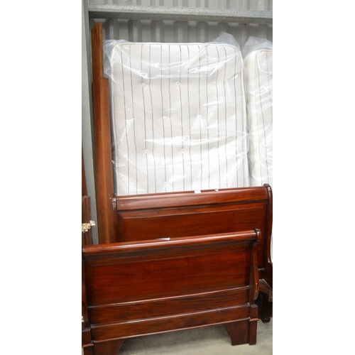 3014 - Single Mahogany Sleigh Bed & Mattress