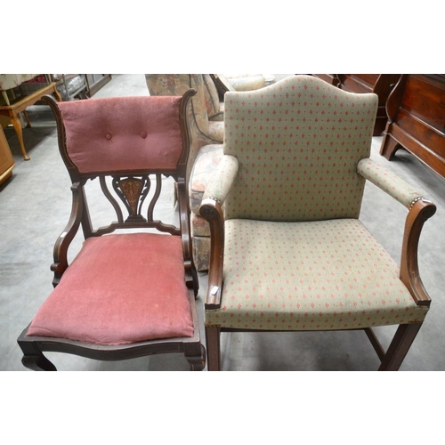 3022 - Victorian Mahogany Inlaid Nursing Chair & Mahogany Elbow Chair