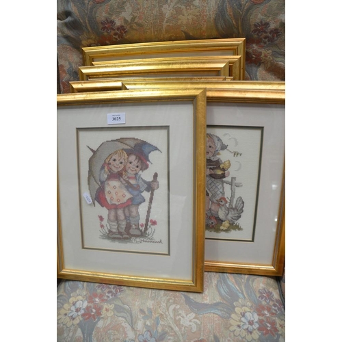 3025 - 9 Gilt Framed Hummel Tapestries