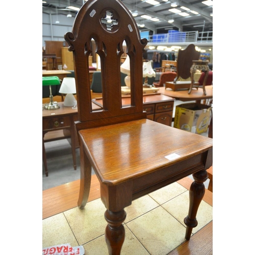 3029 - Victorian Oak Gothic Revival Hall Chair