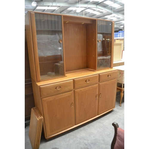 3054 - Ercol Blonde Display Cabinet On Sideboard Base