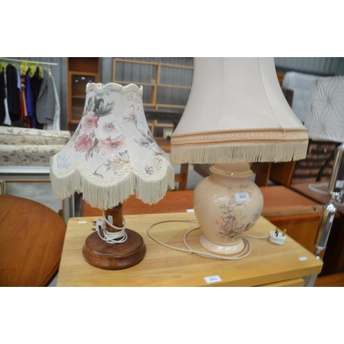 3075 - Floral Lamp & Shade, Pine Lamp & Shade