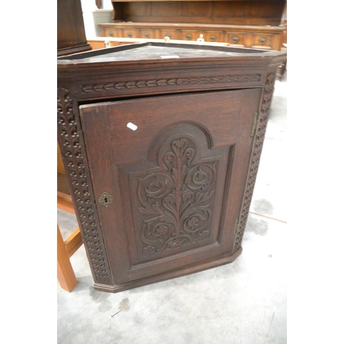 3117 - Antique Carved Oak Corner Cabinet