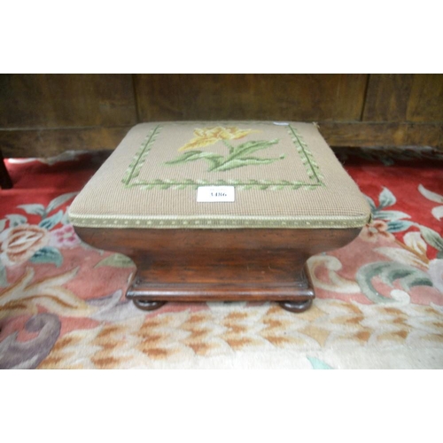 3486 - Victorian Mahogany Footstool with Tapestry Pad