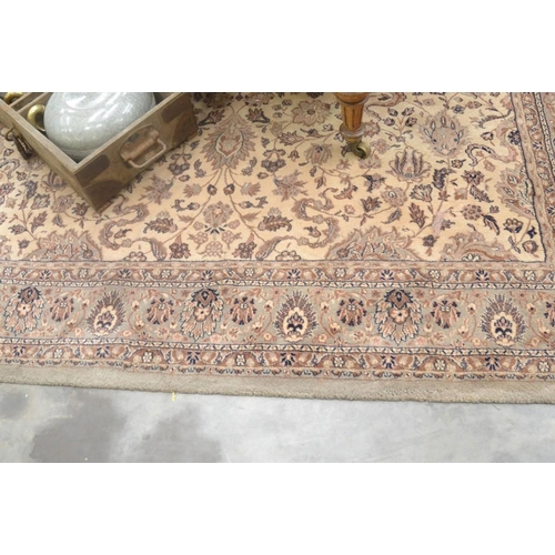 3493 - Wool Rug with Teal Border on a Cream Ground. approx. 300cm x 200cm