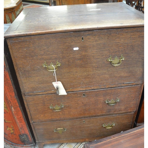 3500 - Antique Oak Chest with Faux Top Drawer and Lift up Lid