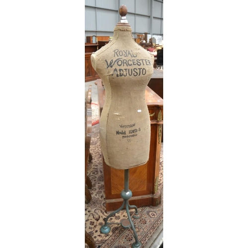 3504 - 1920's Royal Worcester Adjusto Dressmakers Dummy with Material Covered Wooden Body on a Steel Tripod... 