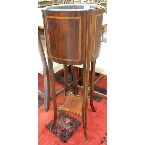 3517 - Mahogany Inlaid Plant Stand with Brass Liner