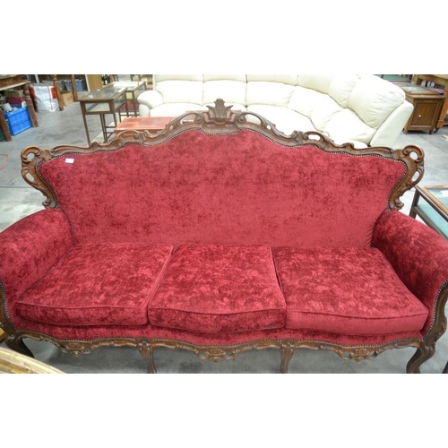 3527 - Continental Mahogany Framed 3 Seat Sofa