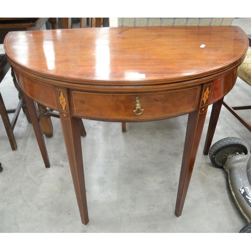 3538 - Mahogany Inlaid Fold Over Tea Table