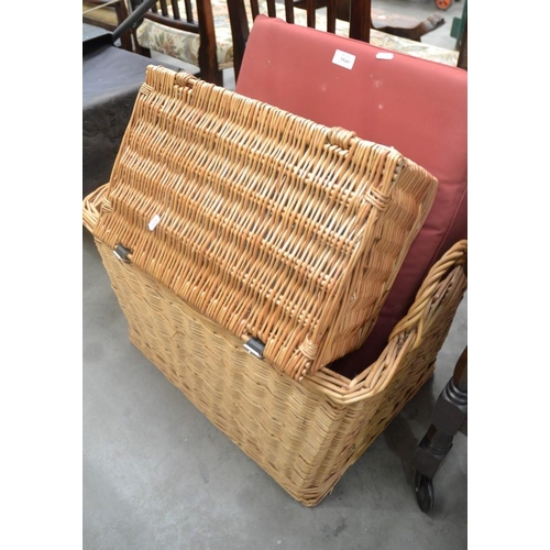 3540 - Log Basket, Picnic Hamper and 2 Outdoor Cushions