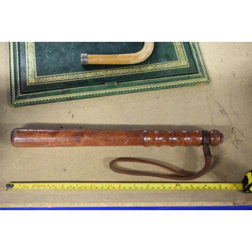 246 - Leather Drawing Pad, Truncheon, Silver Tipped Walking Stick Handle