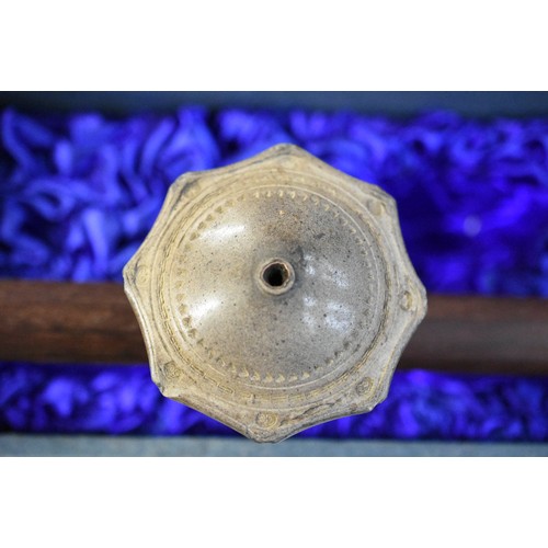 655 - Chinese Pottery & Hardwood Opium Pipe Signed