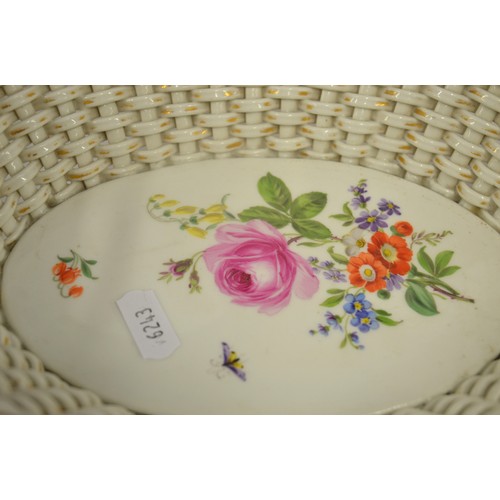 1197 - Meissen Basket Painted with Flowers and Insects, approx 25cm across.