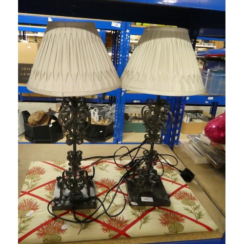 196 - Thistle Plaque & Pair Of Wrought Iron Bedside Lamps