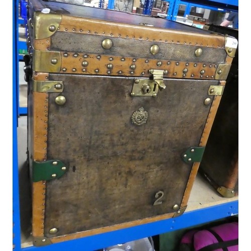 200 - Military Style Brass & Leather Bound Trunk