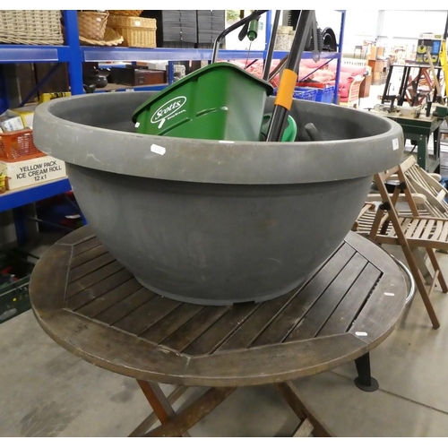 85 - Folding Hardwood Garden Table, Large Planter, Seed Sprayer, etc