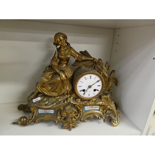 1007 - Antique French Gilded Figural Mantel Clock.