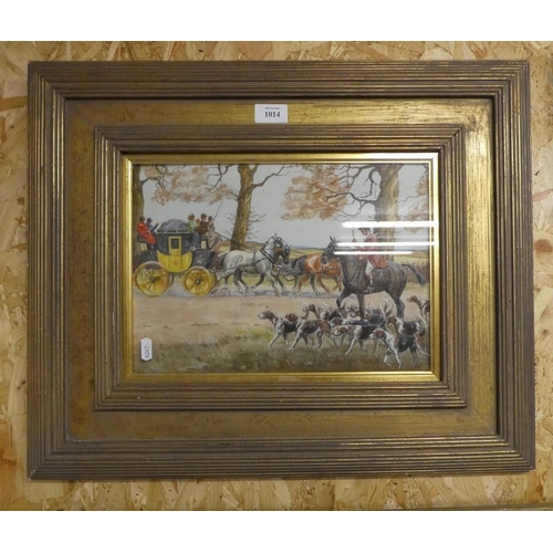 1014 - Framed Watercolour - Coaching & Fox Hunting by Ronald Victor Chate, circa 1950's, approx 34 x 23cm.