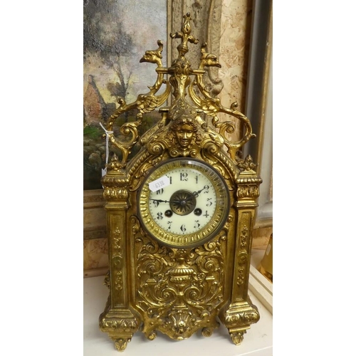 1017 - Ornate Victorian Brass Mantle Clock.