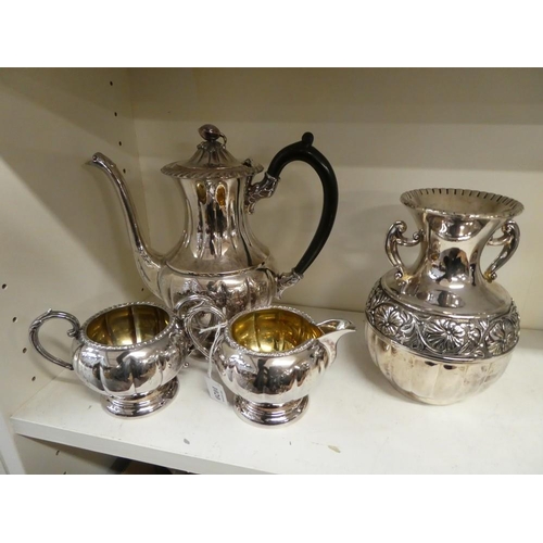 1020 - Silverplated Three Piece Tea Service & Vase.