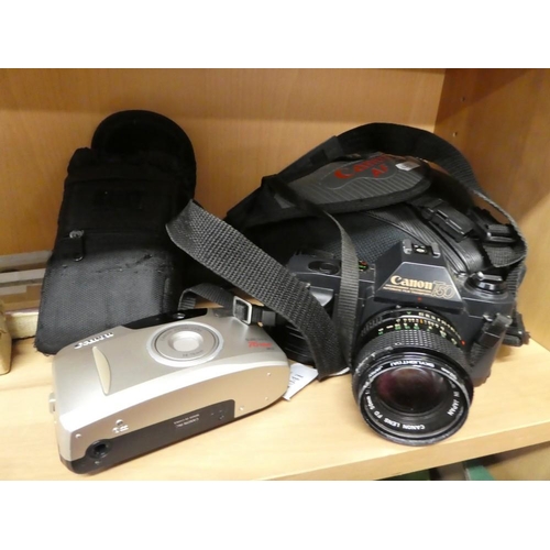 1041 - Canon T50 35mm Film Camera, Canon Sureshot Zoom Camera & Flash.