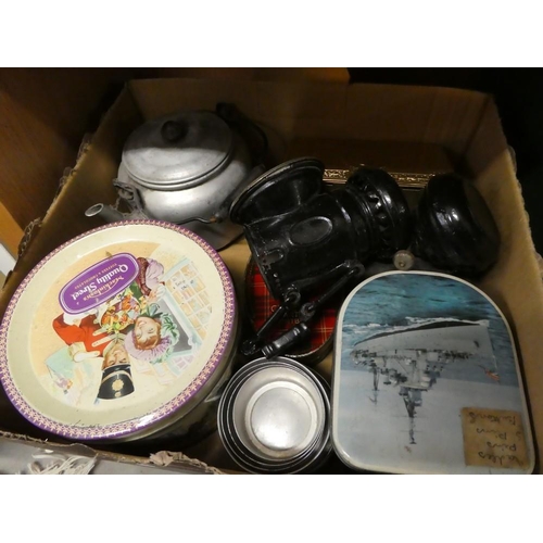 1043 - Box - Advertising Tins, Bicycle Lamp etc.