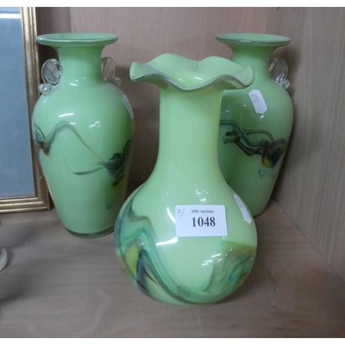 1048 - Three Art Glass Vases.