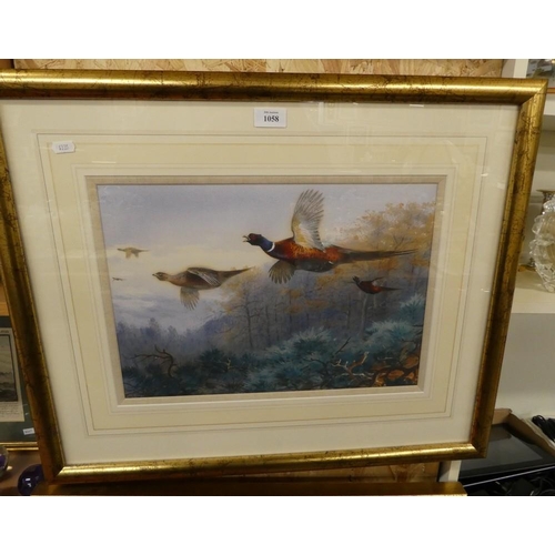 1058 - Framed Archibald Thorburn Print - Pheasants in Flight 46/195, approx 43 x 29cm.