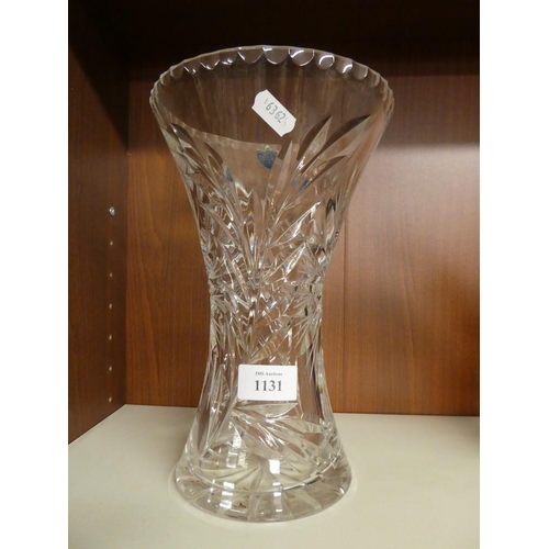 1131 - Large Facet Cut Watford Crystal Vase, approx 26cm tall.