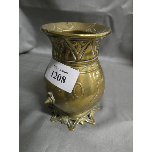 1208 - 19th Century Antique Small Brass Vase Decorated with Classical Figures.