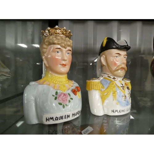 1253 - Pair of Antique Porcelain Royal Commemorative Character Jugs - George V & Queen Mary.