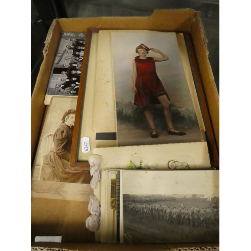 1302 - Box - Military Photographic & Silk Postcards, Antique & Vintage Photographs, Victorian Cabinet Schoo... 