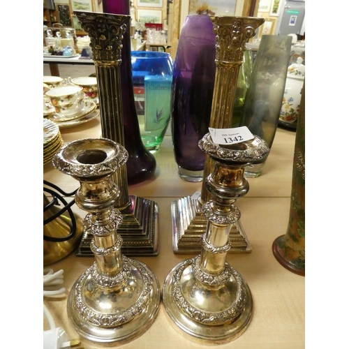 1342 - Two Pairs of Silverplated Candlesticks.