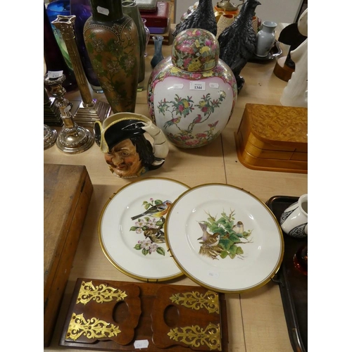 1344 - Modern Walnut Writing Slide, Cabinet Plates, Large Chinese Ginger Jar etc.