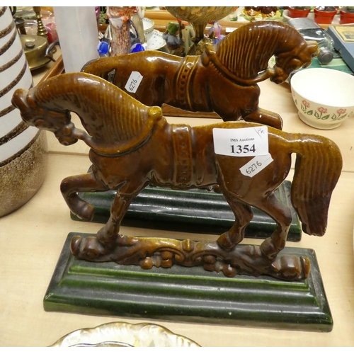 1354 - Pair of Enamelled Cast Metal Horse Door Stops.