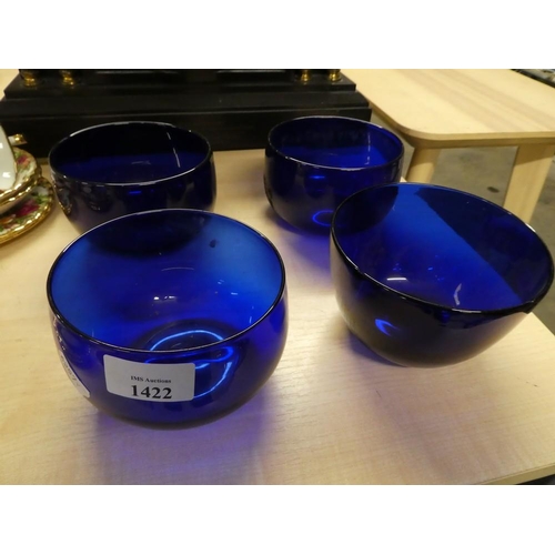 1422 - Four Bristol Blue Finger Bowls (3&1)