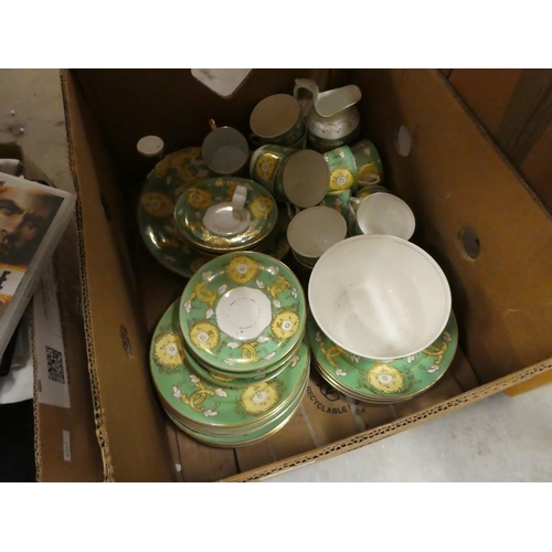 1424 - Victorian Green & Gilt Part Tea Set.